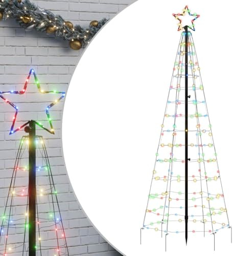 vidaXL LED Weihnachtsbaum, Beleuchtet Christbaum mit Erdspießen 220 LEDs, Tannenbaum Lichterbaum mit 8 Beleuchtungsmodi, Weihnachtsbeleuchtung Weihnachtsdeko, Mehrfarbig 180 cm