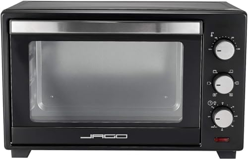 Mini horno capacidad 30 litros 1600 vatios temporizador 60 min 100-230°C 5 modos de cocción con rejilla y placa de horno de doble acristalamiento negro horno eléctrico ventilado 01_0000300