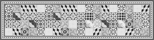 VINILIKO Design | Alfombra Vinílica Vintage Gris con Ribete 66x250 cm - Antideslizante, Impermeable, Lavable - Varios Tamaños - Alfombra Vinilo Salón, Cocina
