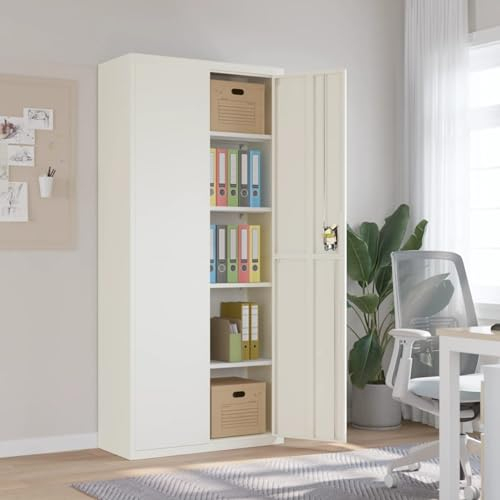 CIADAZ Aktenschrank Weiß 90x40x200 cm Stahl, Metallschrank, Werkstattschrank, Werkzeugschrank, Büroschrank, Lagerschrank, Garagenschrank, Stahlschrank