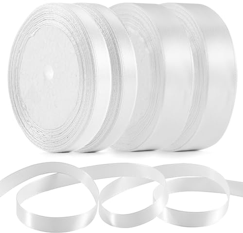 Schleifenband Weiss,88M Geschenkband Satinband Weiss,4 ROLLE Weißes Band,Satinband Weiß Band,Schleifenband Weiß für Geschenkverpackung Brautstrauß Basteln Geburtstag Hochzeit Dekoration(10MM,20MM)