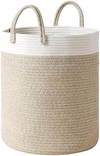 Kalakriti 58L Cotton Large Dirty Clothes Rope Laundry Hamper Storage Organizer | Collapsible Woven with Handle for Blanket | wicker storage basket large round| Kids Toy Pillow | Nursery Hamper Bin