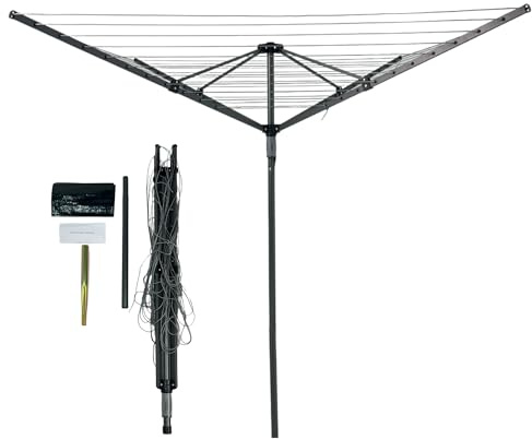 Home Hacks 4 Arm Rotary Airer – Rotary Washing Line Outdoor – Heavy Duty Rotary Clothes Airer/Dryer 40M Washing Line with Metal Ground Spike and Waterproof Cover Included, Clothes Line Laundry (45M)