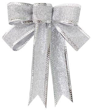 Anevous 6 Stück Weihnachtsschleifen, Weihnachtsbaum Schleife 15 x 15cm Schleife Weihnachtsbaumschleife Dekorative Schleife für Weihnachtsbaum Kranz Dekorationen Hochzeit Party,Silber