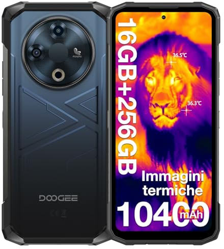DOOGEE Fire 6 Imagerie Thermique Telephone Portable Incassable, 10400mAh, 16GB+256GB/TF 2TB, 6,56 HD+, 50MP+8MP Android 14 Smartphone Incassable, Trois Fentes pour Cartes, Face ID/IP69K/NFC/OTG/GPS