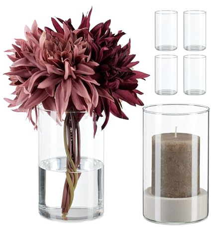 Relaxdays Vasen aus Glas, Blumenvasen im 6er Set, Glasvasen für Blumen & Kerzen, HD: 15 x 9,5 cm, Tischvase, transparent