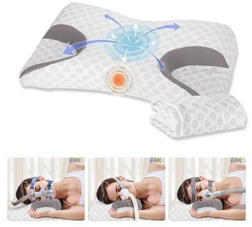 Dercov CPAP-Kissen für alle CPAP-Maskenbenutzer mit Schlauch, reduziert Luftauslässe und Druck der Maske, CPAP Memory Foam Kissen für Seitenschläf, Cpap Maskenkissen mit 1 Ersatzkissenbezug