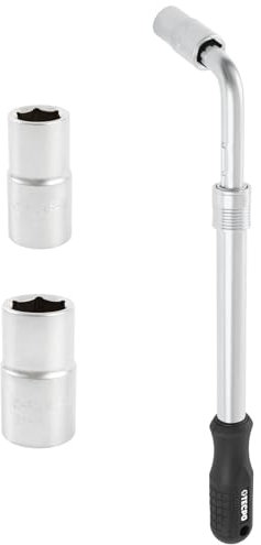 TECPO Teleskop Radmuttern-Schlüssel Set – ausziehbarer Steckschlüssel Einsatz 17/19mm und 21/23mm Einsätze, starker Hebel, rutschfest, Chrom Vanadium Stahl- für alle gängigen Fahrzeuge, Reifen, Felgen