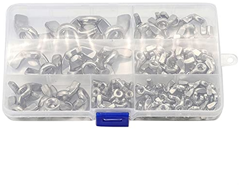 Flügelmuttern, 98-teiliges Flügelmutter-Sortiment-Set M3 M4 M5 M6 M8 M10 M12 Flügelmuttern aus Edelstahl, Flügelmuttern for Trommelfahrräder (Farbe: Silber)
