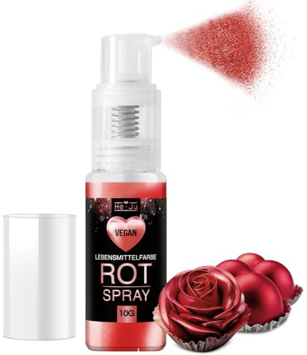 He-Ju Essbares Glitzer Spray Rot 10g, Glitzerpulver essbar rot, vegan und E171 frei, essbarer Glitzer für Getränke & Lebensmittel