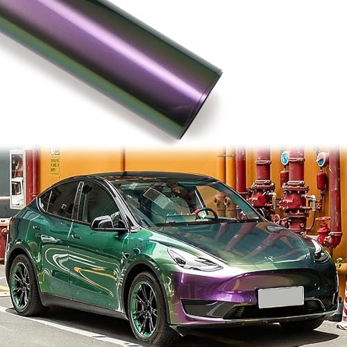 Blueshyhall Autofolie Lila Grün Glanz Metallic, Car Wrapping Folie mit Chamäleon Effekt, Verlauf Tuning Folie Innen Außen Selbstklebend Wasserfest Kratzfest mit Luftkanälen (30 x 152 cm)