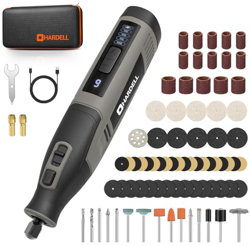 HARDELL Cordless Rotary Tool, 4000mAh Long-Lasting Battery, 6 Variable Speeds 8000-28000RPM, Fast Charging Rotary Tool Kit with 80 Accessories (Grey)
