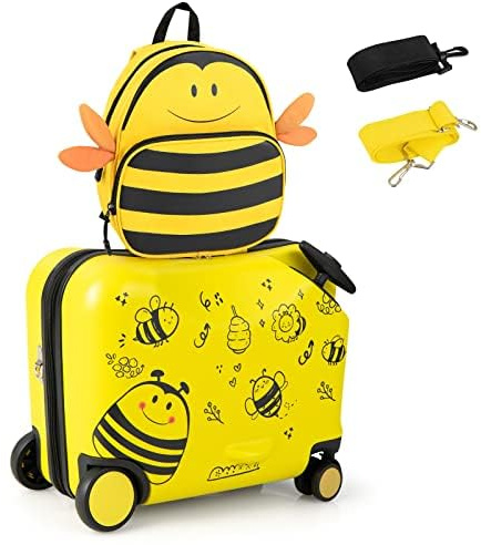 FANTASK 2tlg Kinderkoffer + Rucksack, 12+18 Kindertrolley mit Rollen und wasserdichter Hartschale