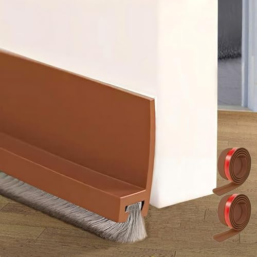 Midslinee 2 Pièces 100cm Marron Bas de Porte Brosse, Joint Brosse Isolation Phonique Porte, Joint de Porte en Silicone, Auto-adhésif et Peut être Coupé à la Taille, Door Seal