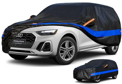 Weleyclore SUV Car Cover 100% Waterproof Breathable,Outdoor Car Covers.Rain Snow UV Dust Protection.Custom Fit for Audi Q5,BMW X3,Ford Kuga,Jaguar F Pace,etc.(460 To 485cm) B9.