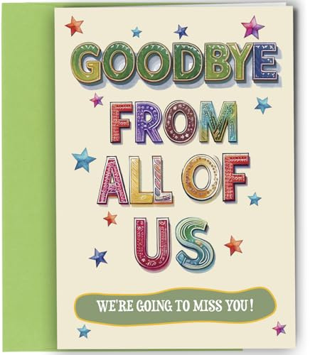 Extra Large Goodbye Work Leaving Card with Colourful Design for Colleagues, Size 308 x 217mm when Folded, Blank Inside, 400gsm Cardstock #1828