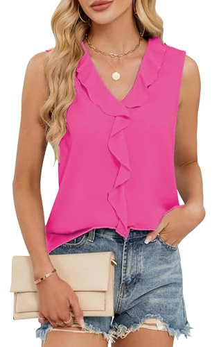 ROFUSSO Canottiere da Donna Camicette Senza Maniche con Collo a V Canotta Estiva Elegante Camicia da Business di Tendenza