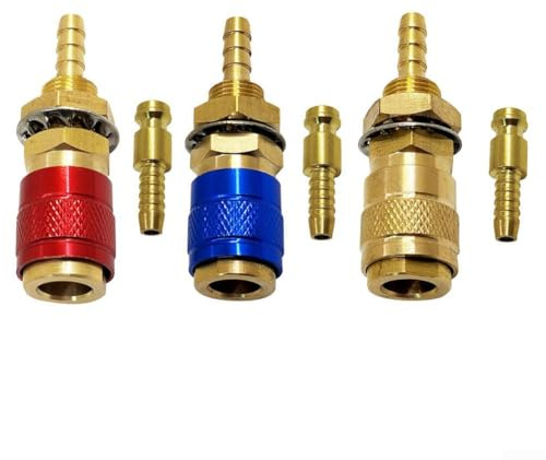 6 connettori rapidi per gas e acqua, 8 mm, in ottone, per saldatrici TIG, modelli 12, 18, 20, 27, connessione per tubi, lavorazione dei metalli, manutenzione e manutenzione
