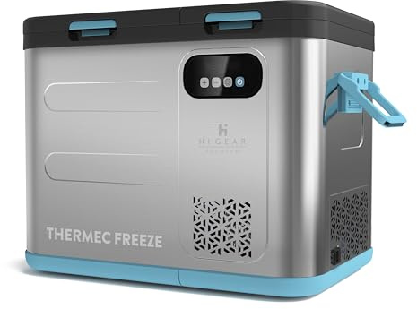 Hi-Gear Thermec Freeze 36 Litre Dual Zone Compressor Fridge Freezer with 12V Car & 240V Mains Cables, Cools to -20°C, Portable 36L Electric Cool Box, Ideal for Camping, Motorhomes & Travel, Grey