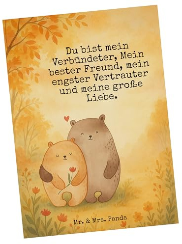 Mr. & Mrs. Panda Postkarte Bären Liebe Design - Geschenk, Postkarten, Verheiratet, bildkarte, Grußkarte, Hochzeitstag, Freundin, Verliebt, Kuscheln, Ansichtskarte, Ansichtskarten, Verknallt, Umarmen