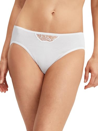 Calida Women's Cotton Desire Mini Brief | 100% Fine Rib Cotton | Lace Waistband | Low-Rise Cut | OEKO-TEX Certified | White