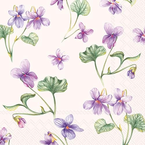 IHR Ideal Home Range Cocktail Napkins Disposable 3-Ply Paper Party Napkin Pack, 5 x 5, Dream Of Violets (Cream), 20-Count