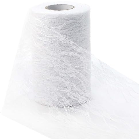 Tischläufer Spitze Weiß 15cm x 25m, Tischband Spitzenband, Abwaschbar Spitzenstoff Deko Tischläufer für Hochzeiten, Kommunion, Jubiläum, Geburtstage, Weihnachten
