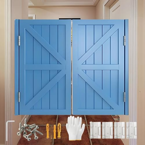 Porte oscillanti Interne, Porte del caffè Porte a Battente in Legno Massello, Porta da Saloon Occidentale, Porte Oscillanti per caffè Bar Entrata Cucina Ristorante con Cerniere(Blue,W97 x H90cm)