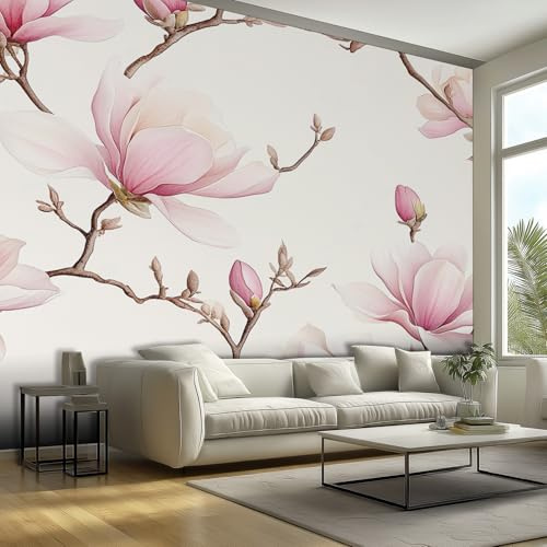 Magnolia Wallpaper, Branches Flower Wallpaper for Living Room, Bedroom, Non-Woven Decor Wall Paper, Photo Mural Dining Room, Hallway, Lounge, 150 X 105 cm IT140