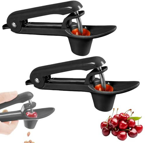 2 PièCe Denoyauteur Cerise Et Prune, Acier Cerises Prunes Fruits DéNoyauteur Manuel Multifonctionnel MéNage, Outil Portable Pour DéNoyauter Les Cerises, Adapté Aux Fruits Et Aux Baies (Noir)