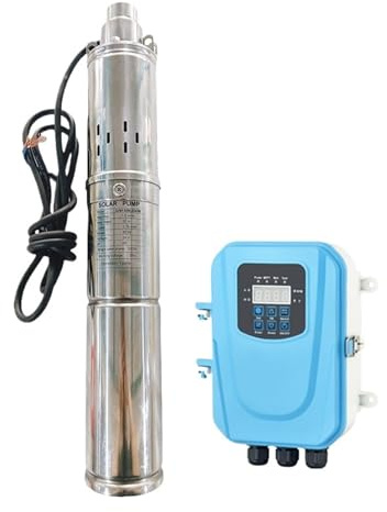 Pompe de puits submersible Pompe à eau solaire 270 W 0,4 CV Pompe submersible SS304 24 V Meilleur prix for la pompe à eau solaire 3 pouces CC for jardin et ferme(Bluecontroller)