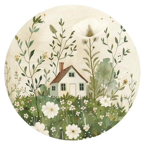 DEQORI Carta da parati rotonda autoadesiva Ø 80 cm | motivo nascosto nel mare dei fiori | tela tessile – staccabile, decorativa e indeformabile – per soggiorno, ufficio, corridoio o cameretta dei