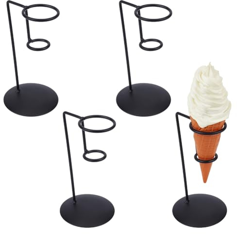 MAYJOYDIY 4 Pcs Ice Cream Cone Holder Iron Ice Cream Rack Stand Individual Waffle Cone Holder Cupcakes Baking Display Racks for Home Kitchen Baking Cooking Tools Supplies (Black)