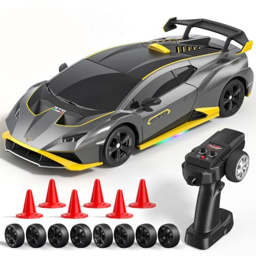 Lamborghini RC Drift Car, 1:24 Mini 4WD Remote Control Drift Cars with Full Proportional Throttle and LED Light, 25 KM/H Toy Car with Speed Adjustment, Toys Gifts for 6 7 8 9 10 11 12 Year Old Boy