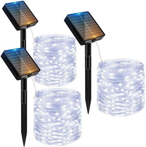 Peasur 3 Pack Solar String Lights Outdoor Garden Waterproof 40FT 120 LED | 8 Modes Solar Powered Fairy Lights, Copper Wire Tree Lights for Garden Yard Patio Party Christmas Decorations, Cool White