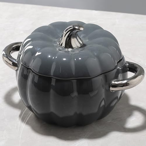 Pentola in ceramica e argilla, ciotola per zuppa in porcellana con manico, per brodo di cottura, stufato di noodle, zucca con coperchio, zuppiera da 2 litri, carina con dessert o stoviglie antiad