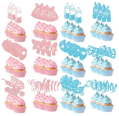 Gender Reveal Cake Toppers, Baby Shower Party Decorations, 36 Pcs Cupcake Toppers for Gender Reveal Parties, Ideal for Cake Decorating and Dessert Preparation