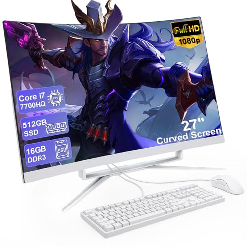 SUKOTOP 27 Pouces Ordinateur Tout-en-Un écran FHD courbé Ordinateur de Bureau Tout-en-Un Core i7 16GB DDR 512GB ROM SSD Bluetooth5.3 WiFi à Double Bande avec Souris et Clavier câblé