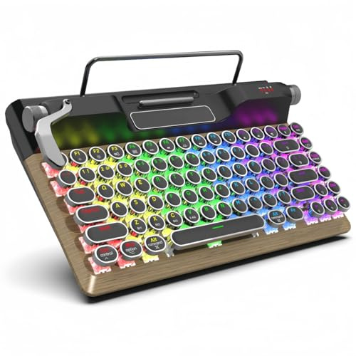 PUSOKEI Tastiera Meccanica retrò per Macchina da Scrivere, modalità Tri 2.4G/BT5.0/USB, Tastiere per Computer a 83 Tasti con Poggiamano Ergonomico, Retroilluminazione RGB, Interru