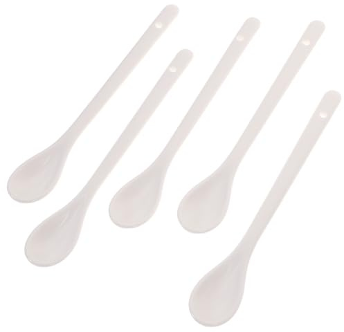 LAPYAPPE Juego de 5 Cucharas de Cerámica en Color Blanco para Café y Sopa, Multiusos sin Químicos, Estilo Simple y Elegante, Tamaño 16.5 Cm para Uso en Hogar y Cafetería