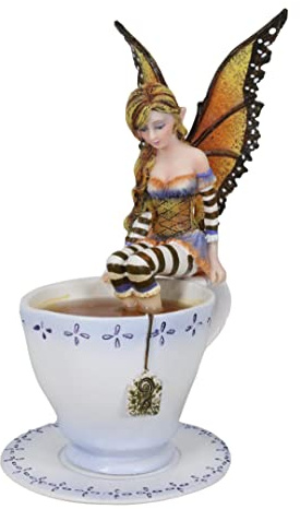Ebros Gift Amy Brown Teacup Mocha Coffee Fairy Figurine Whimsical Faerie Figure 6.5 H Statue Decor Pixies Sprites Fairies and Magic