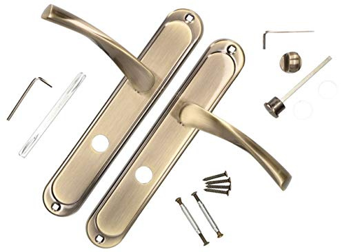 KOTARBAU® Juego de manillas para puerta, Manilla con pestillo para baño, 90 mm, Manijas de puerta de placa larga, 2 Manetas, Manillas para puerta interior y exterior, Picaportes cuero, Kit de montaje
