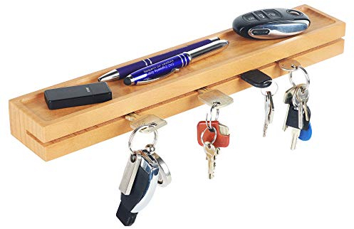 RICOO Schlüsselbrett aus Holz Schlüsselboard 35x6x3,5 cm Modern Wandhalterung Ablage SH441 Eiche Schlüsselhalter Wand Schlüsselleiste mit Ablagefläche Wandhaken Schlüsselhaken