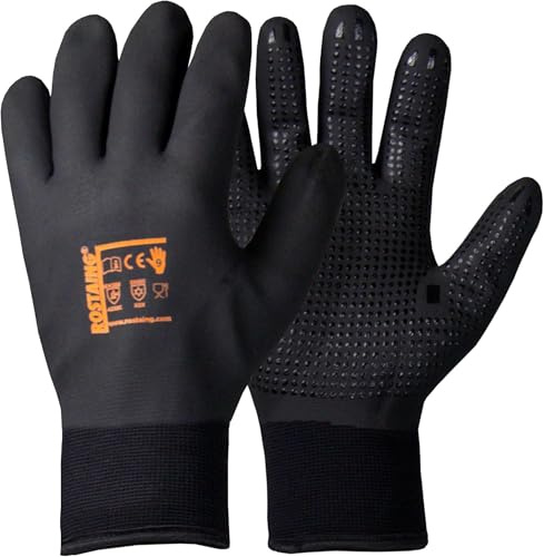 ROSTAING WinterPro - Paire de Gants Travail - Noir - Hiver - Idéal pour les Travaux en Milieu Humide et Froid - Imperméable - Confort - Résistance au Froid | Certifié EN388:4332C&EN511. Picots PVC pour le grip. Doublure chaude - Idéal pour les Travaux en Hiver - Résistance au Froid