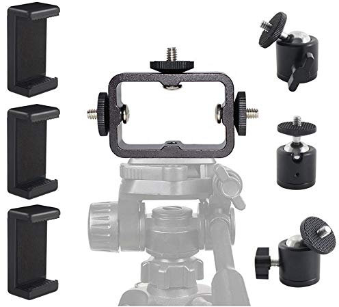 Tripod Mount Adapter Kit for 3 Devices. Works with Smartphones, iPhone, Android, GoPros, DSLR Cameras, Mic, LED, Ring Lights. Perfect for Vlogging, YouTube, Live Streaming, Tik Tok