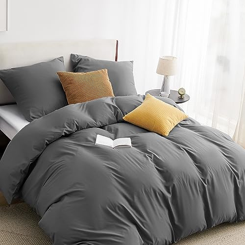 BEDSURE Bettwäsche 135x200 2teilig Anthrazit - 1 Bettbezug 135x200 cm + 1 Kissenbezug 80X80 cm, ÖKO-TEX Bettwäsche-Sets Grau Polyester Mikrofaser mit Reißverschluss