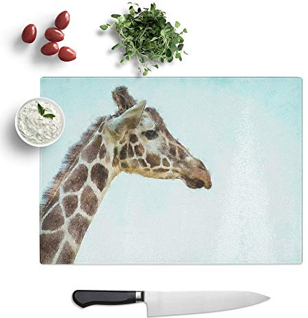Glass Chopping Board, Giraffe Profile Painting, 39x28.5 cm | Heat-Resistant Tempered Glass, Hygienic Surface, Textured Finish, Non-slip Base