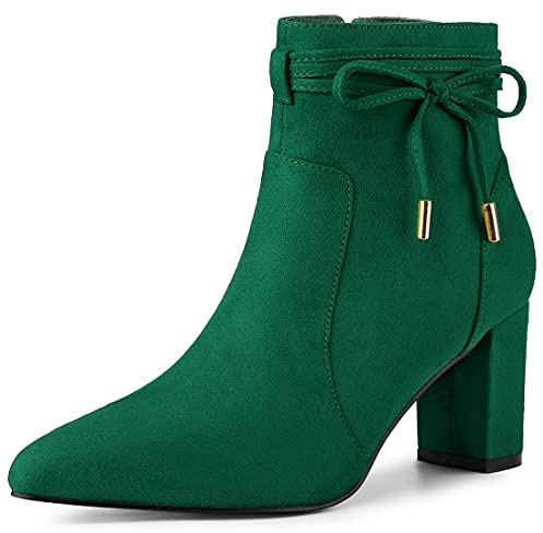 Allegra K Bottines à bout pointu à talon bloc et fermeture éclair pour femme, vert émeraude, 38 EU