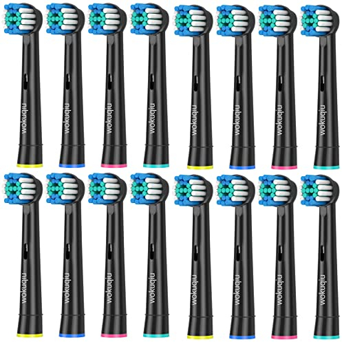 Wokuqiu Recambios Cepillos con Capuchones Compatible con Cepillo Eléctrico Braun Oral B, Cabezales de Recambio para Pro Smart Vitality Genius Triumph Teen (16 Negro, 16 unidad (Paquete de 1))
