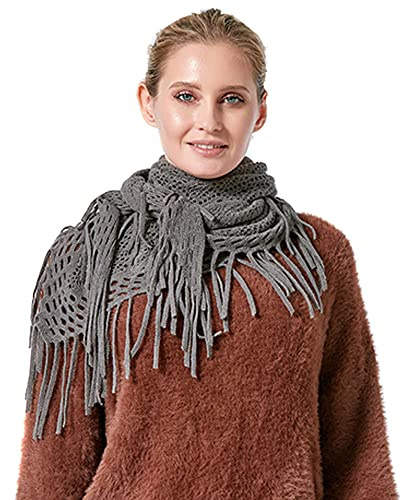 KOEMCY Damen Schal Strick Dreieck Schale Langer Halstuch Imitation Kaschmir Halstücher Herbst Winterschal Halstücher Fransen Schal Stola
